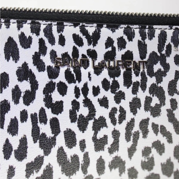 Saint Laurent White Black Cheetah Print Flat Clutch Bag - Picture 11 of 16